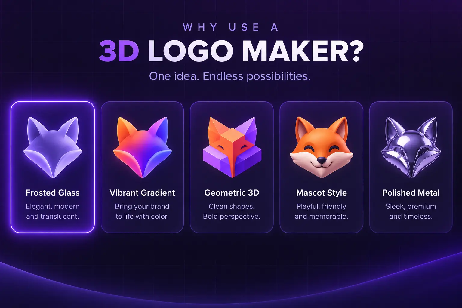 3D logo style directions shown side by side