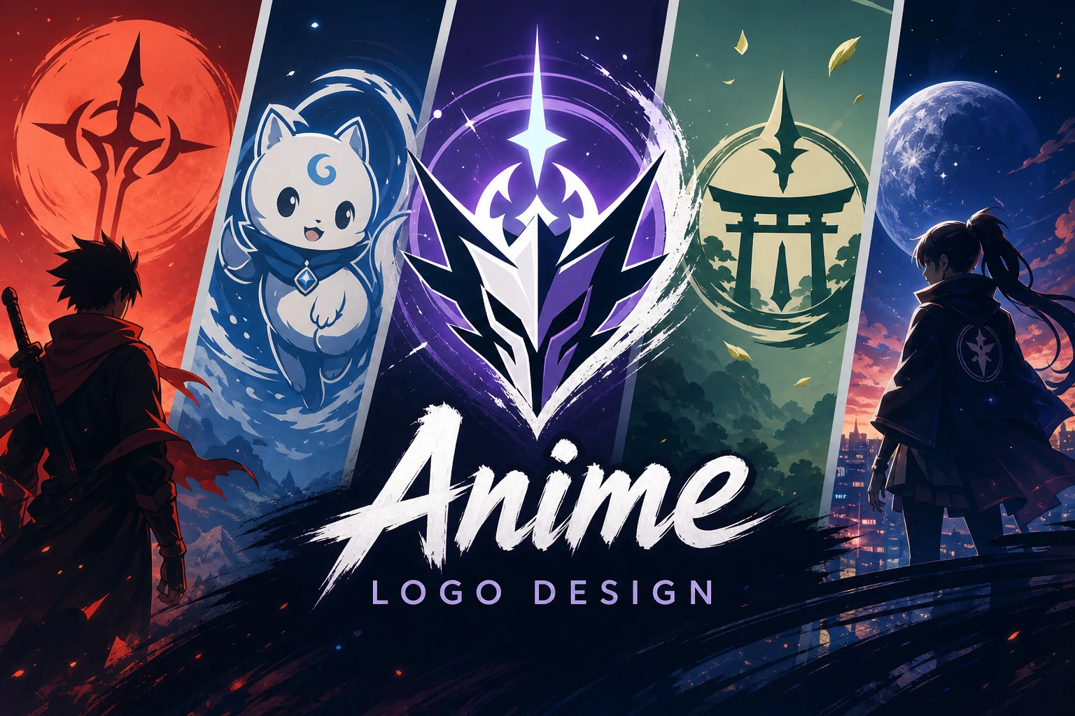 Original anime logo concepts using custom symbols and expressive typography