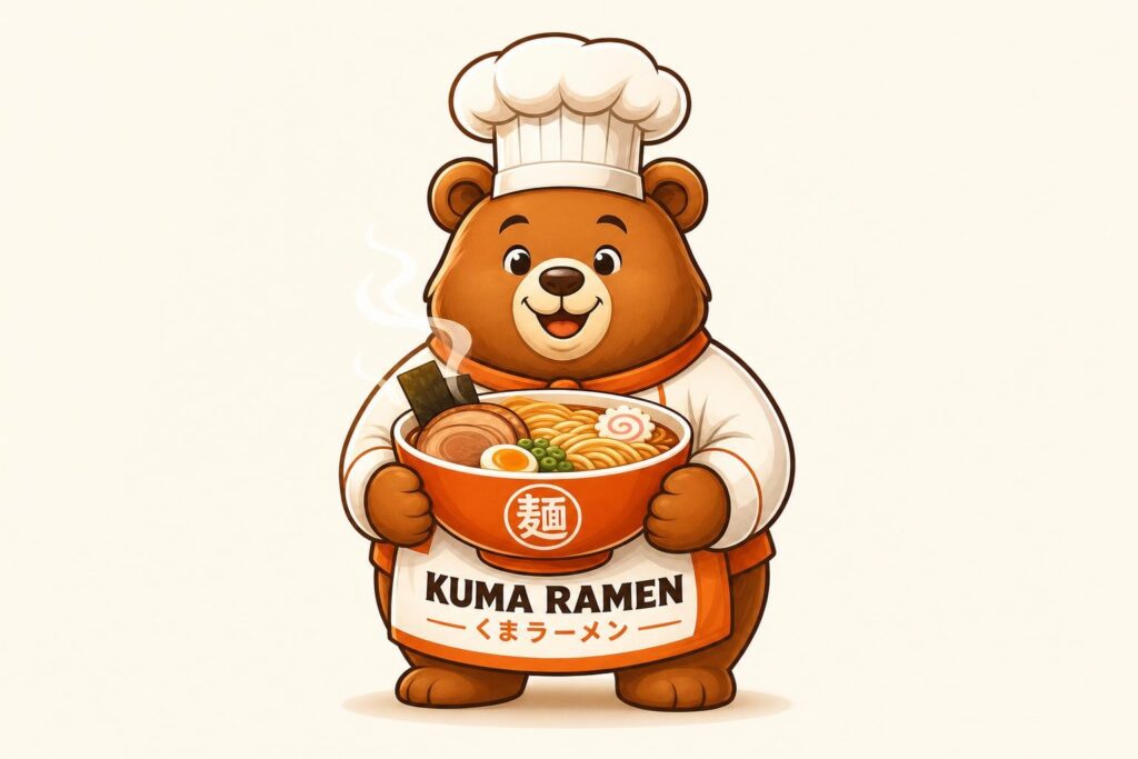 Character logo for a casual noodle food brand