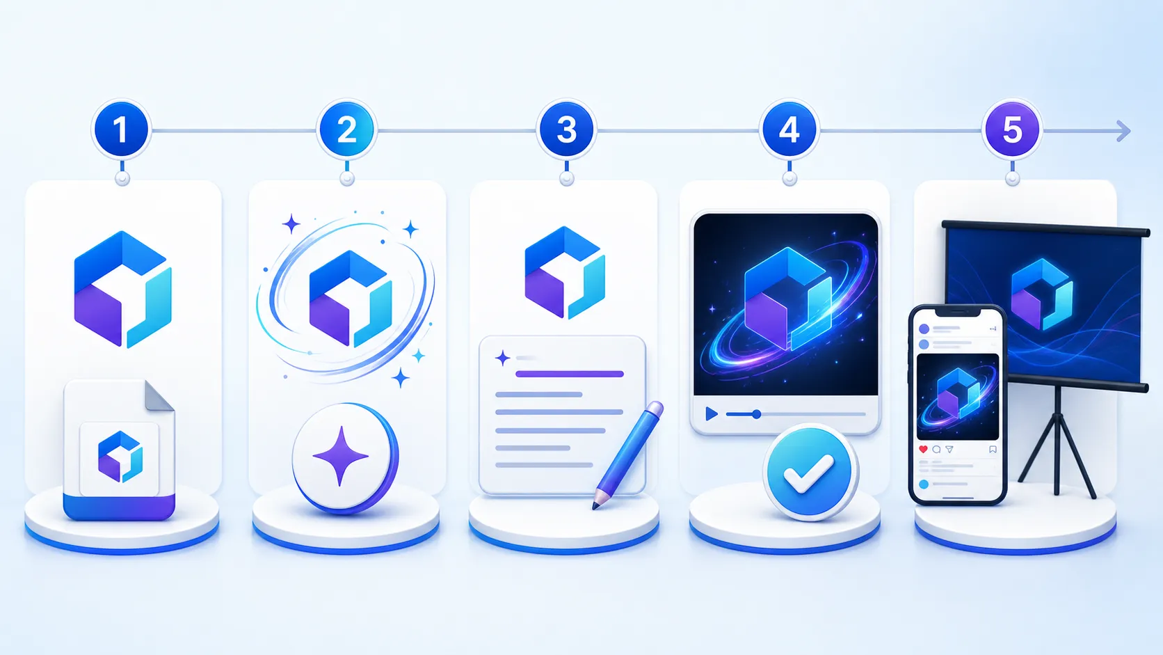 Five-step workflow for animating a logo with AI