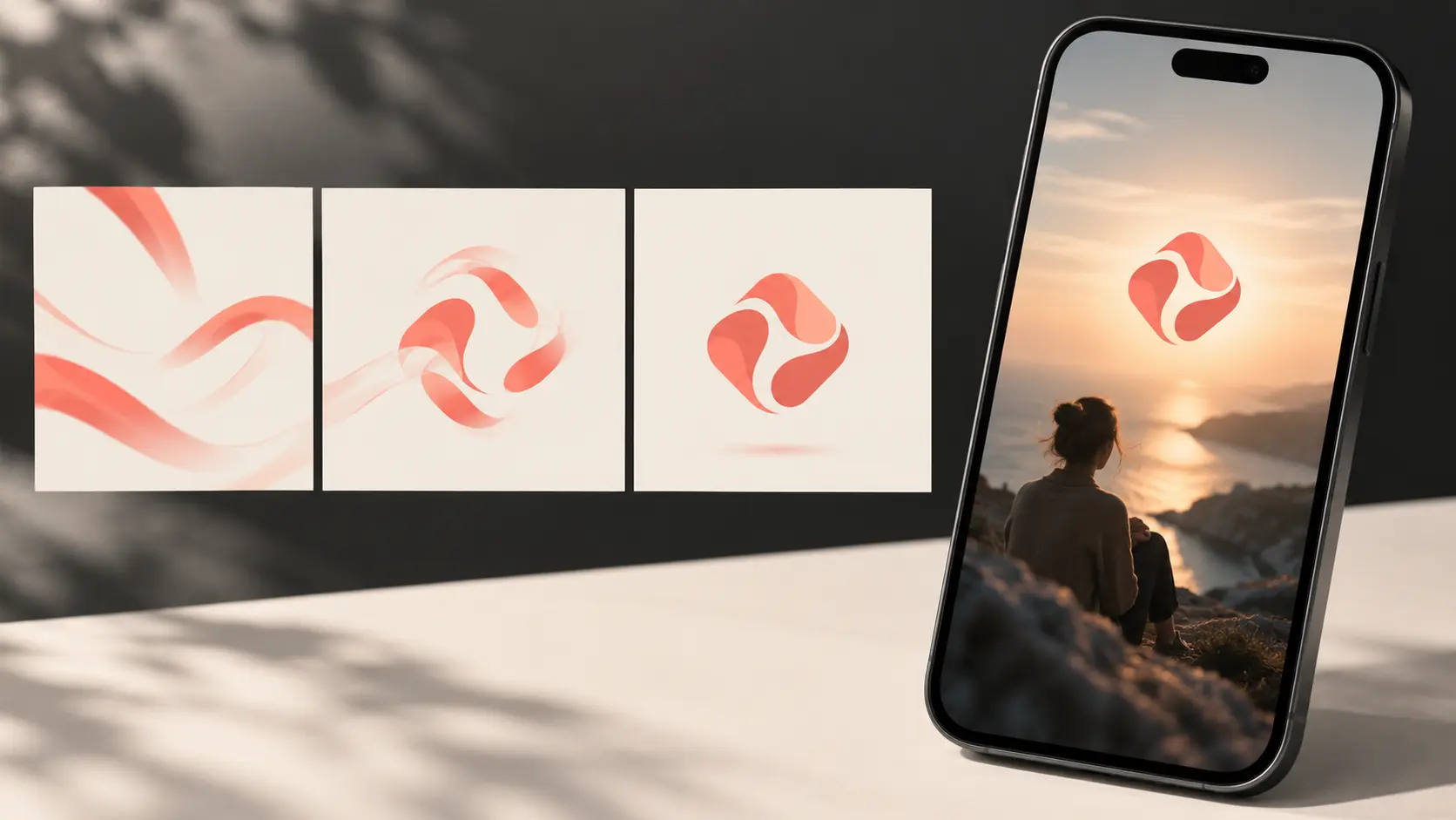 Storyboard of an original abstract logo appearing on a short-form social video end card