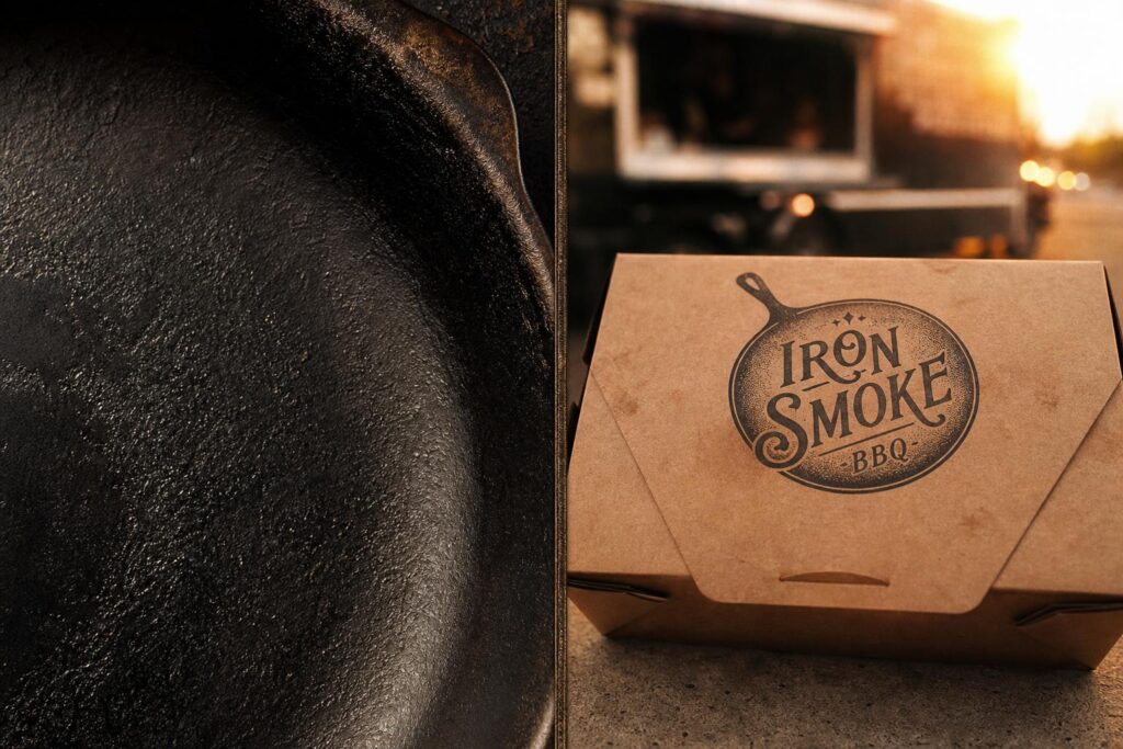 Food truck logo case study: grandmother's cast iron skillet to vintage badge brand identity