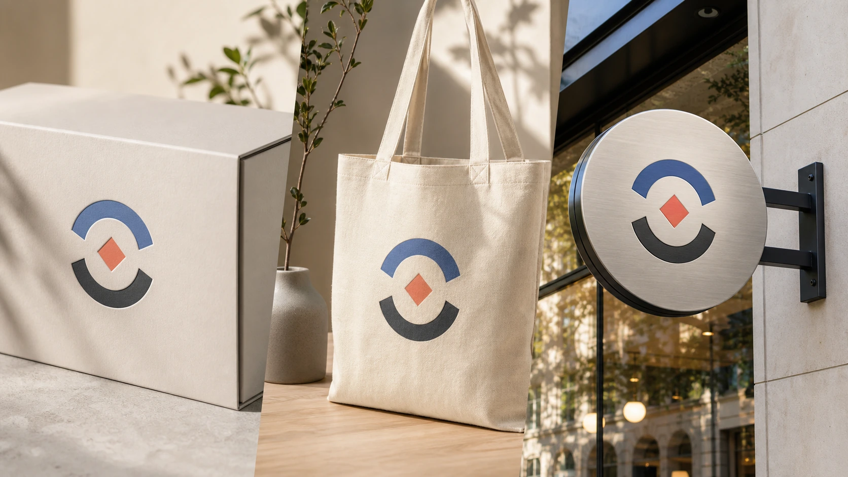 Realistic logo mockup examples across packaging, apparel, and signage